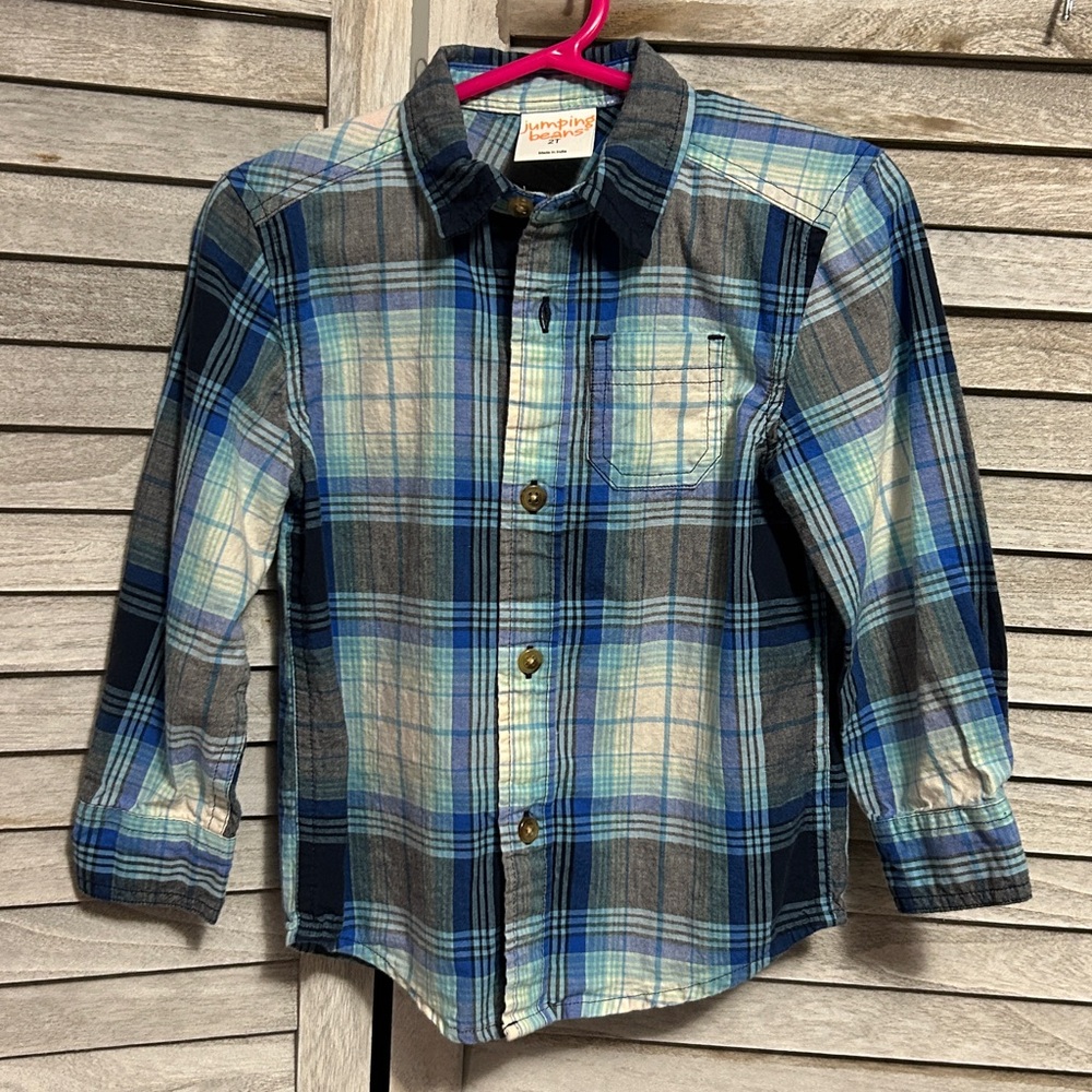 Jumping Beans Blue and Gray Plaid Button Down Shirt